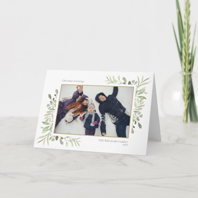 Cartão De Festividades Saudações de Natal Foto Moderna Elegante Folhagem (Frente)