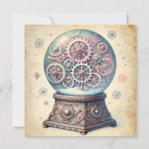 Cartão De Festividades Saudações de Papelão Steampunk Natal Pastel no Glo