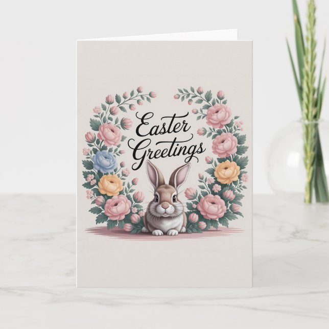 Cartão De Festividades Saudações de Páscoa de coelho floral estilo vitori (Frente)