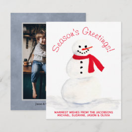 Cartão De Festividades Saudações de Temporada do Boneco de Neve em Aquare