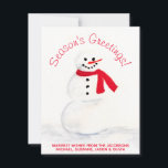 Cartão De Festividades Saudações de Watercolor Snowman Season com Foto<br><div class="desc">Este cartão divertido Holiday apresenta um bonitinho homem de neve pintado a aquarela com um nariz de cenoura e um cachecol vermelho. A saudação diz: Saudações da Estação! mas pode ser personalizada para qualquer coisa que você quiser. Abaixo está o espaço para uma nota curta ou assinatura. A parte traseira...</div>