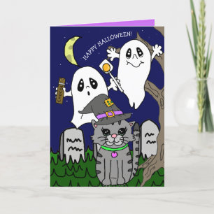 Cartão De Festividades Saudações do Dia das Bruxas de Gato de Gato Desenh