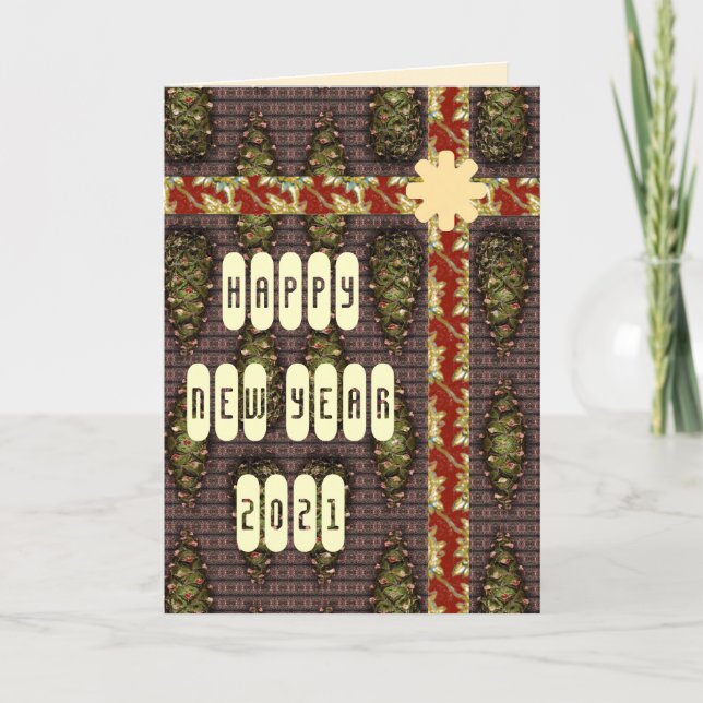 Cartão De Festividades Saudações do feliz ano novo Pine Cone (Frente)