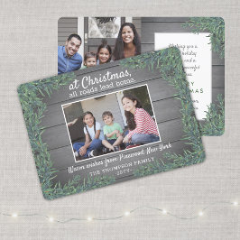 Cartão De Festividades Saudações do Natal do Domicílio Greenery Wood Foto