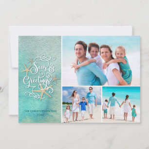Cartão De Festividades Saudações do SEAsons Tropical Watercolor Strip
