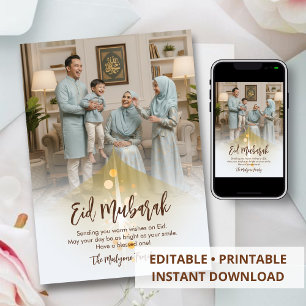 Cartão De Festividades Saudações Elegantes de Eid Mubarak com Foto da Fam