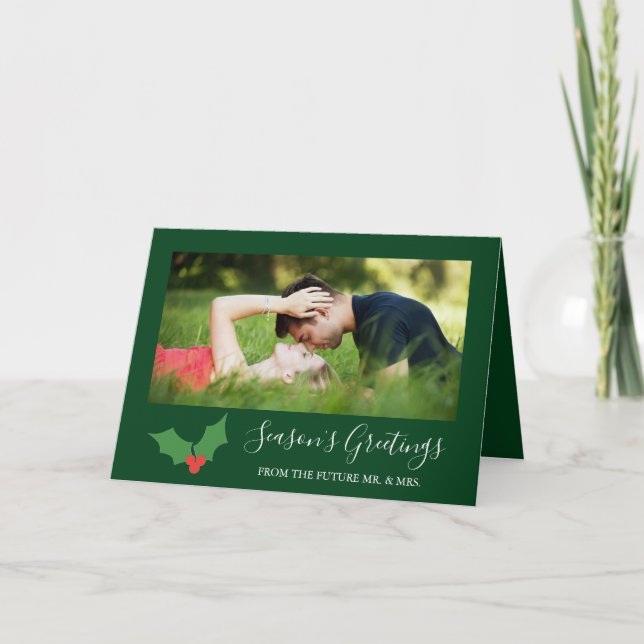 Cartão De Festividades Saudações Holly Envolveu Foto do Casal (Frente)