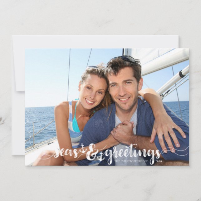 Cartão De Festividades Saudações Náuticas do SEAsons | Âncoras | Duas+Fot (Frente)