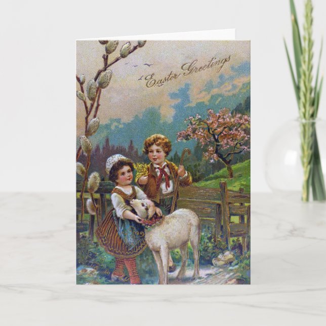 Cartão De Festividades Saudações páscoas 1908 (Frente)
