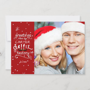 Cartão De Festividades Saudações selfie, Vermelho Mutável, Sobreposição C