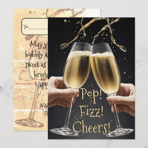Cartão De Festividades Saúde para 2025 - Bolhas Douradas de Champanhe