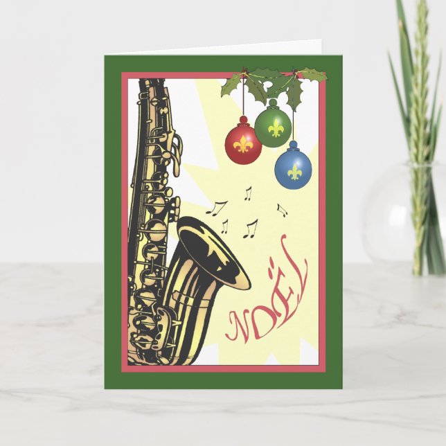 Cartão De Festividades Saxophone New Orleans Jazz Christmas (Frente)
