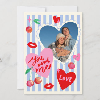 Cartão De Festividades Scallop Photo Frame Hearts Cherries Initials Love