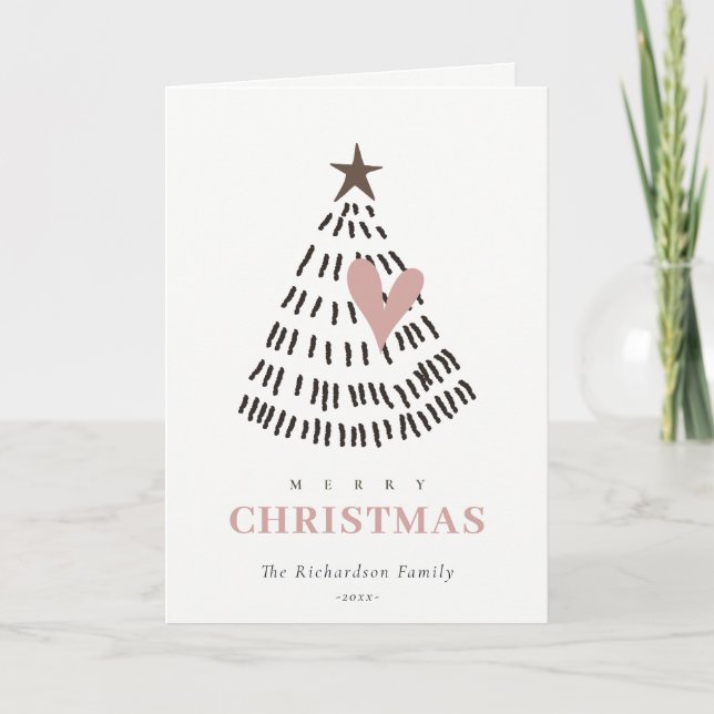 Cartão De Festividades Scandi Minimal Blush Heart Logo Christmas Tree (Frente)