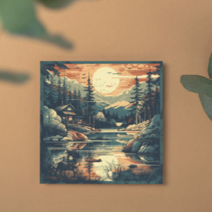 Cartão De Festividades Scandinávia Retro Art Mountain Home