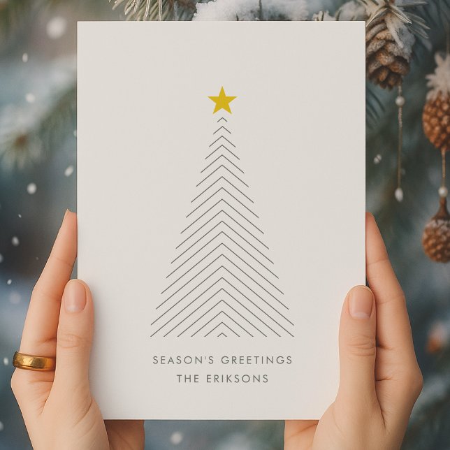 Cartão De Festividades Scandinavian Christmas Tree | Minimalist Gold Star (Criador carregado)