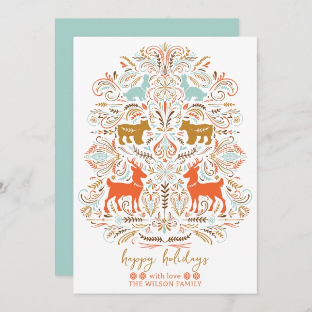 Cartão De Festividades Scandinavian Nordic Folk art Fable Christmas (Frente/Verso)