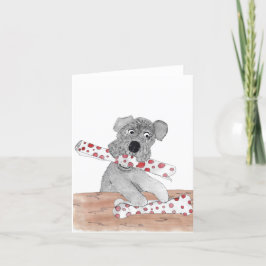 Cartão De Festividades Schnauzer embrulhando presente