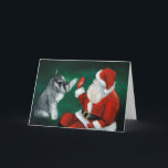 Cartão De Festividades Schnauzer High Five Santa Christmas Holiday Card<br><div class="desc">This greeting card features a reproduction of my original oil painting of a schnauzer and Santa.</div>