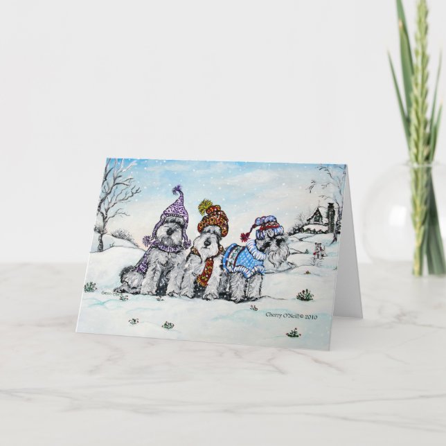 Cartão De Festividades Schnauzers no inverno (Frente)