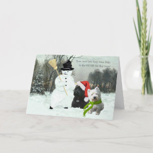 Cartão De Festividades Scottie e Westie com Boneco de Neve