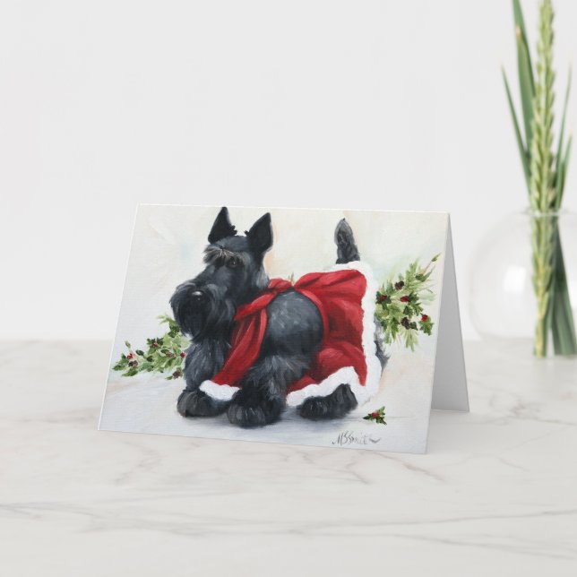 Cartão De Festividades Scottie Scottish Terrier Dog Feliz Natal (Frente)