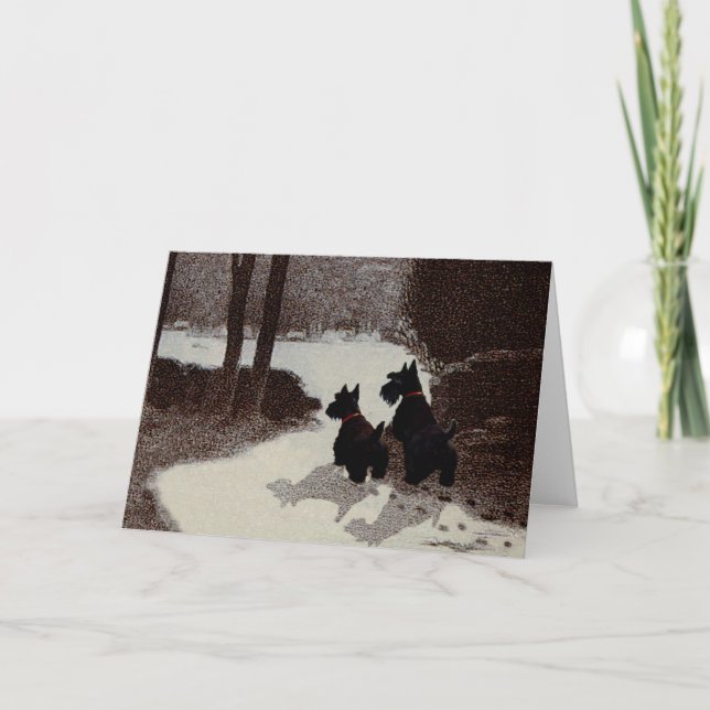 Cartão De Festividades Scotties em Surreal Winter Night (Frente)