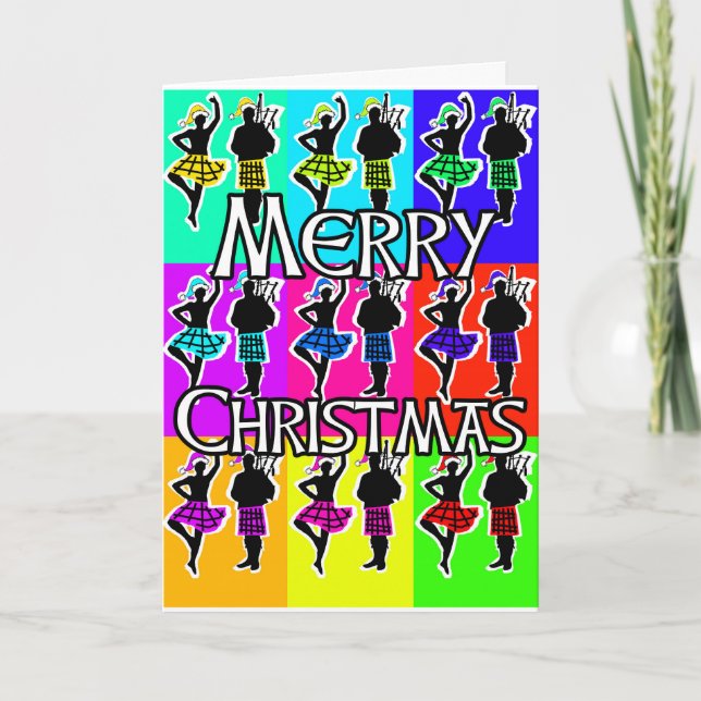 Cartão De Festividades Scottish Piper & Highland Dancer Christmas Card (Frente)