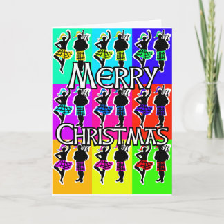 Cartão De Festividades Scottish Piper & Highland Dancer Christmas Card