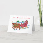 Cartão De Festividades Scottish Santa with Highland Cow pulling sleigh<br><div class="desc">Scottish Santa Claus / Father Christmas wearing his traditional kilt and sporran,  sitting in a sleigh being pulled by a Highland Cow in the snow.

Words "Have a Bonnie Wee Christmas" on the front.

Hand drawn in pen and ink in the Scottish Borders.</div>