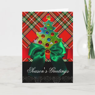 CARTÃO DE FESTIVIDADES SCOTTISH TARTAN ,RED GREEN BOWS AND CHRISTMAS TREE