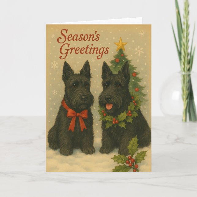 Cartão De Festividades Scottish Terrier Christmas Card (Frente)