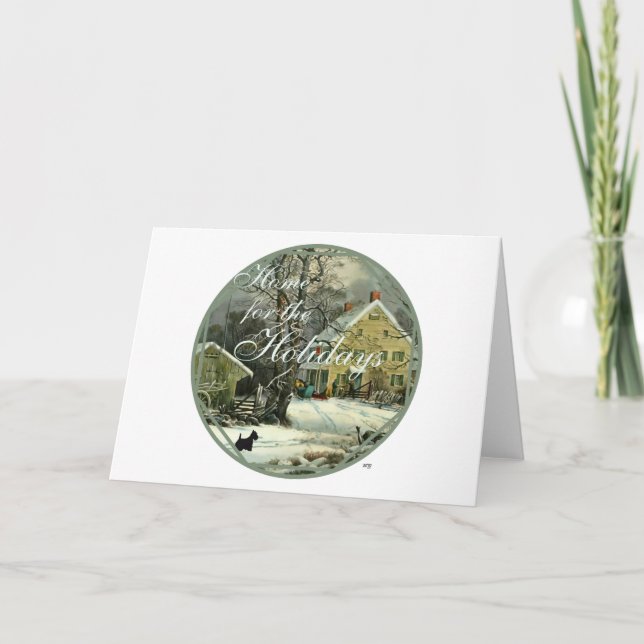 Cartão De Festividades Scottish Terrier Old Fashiated Winter (Frente)