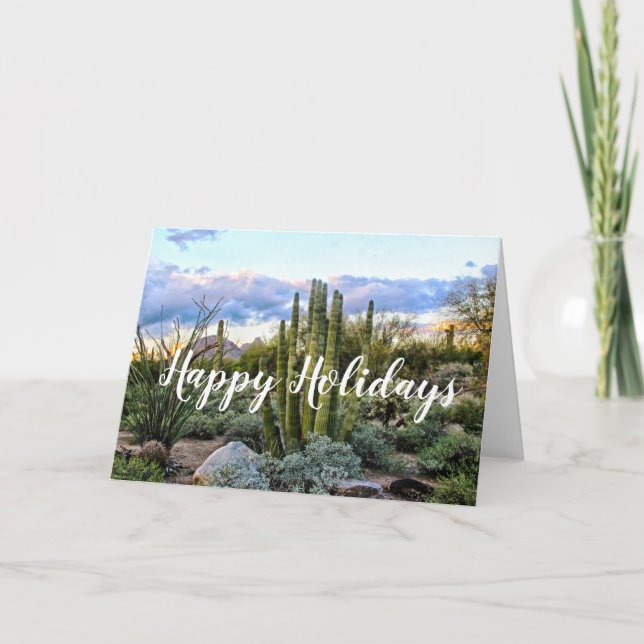 Cartão De Festividades Scottsdale Succulent Sunset, Happy Holidays (Frente)
