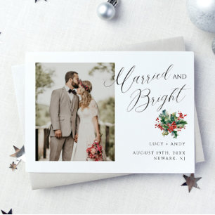 Cartão De Festividades Script Casado e Brilho   Folhagem Fotográfica de B