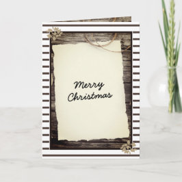 Cartão De Festividades Script de Feliz Natal em Madeira de Papel Antigo R