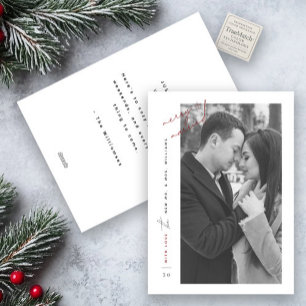 Cartão De Festividades Script de Foto Vermelho Branco Preto Casado com Fe