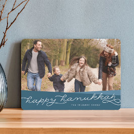 Cartão De Festividades Script de Geo do Teal Escuro | Foto de Hanukkah