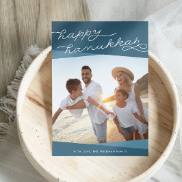 Cartão De Festividades Script de Geo do Teal Escuro | Foto de Hanukkah