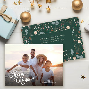 Cartão De Festividades Script de Natal Foto Completa Boho Folhagem Mensag