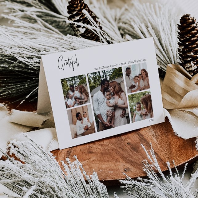 Cartão De Festividades Script de Natal Moderno Grateful Cinco Fotos Dobra (Criador carregado)