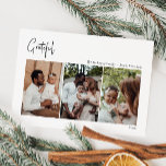 Cartão De Festividades Script de Natal Moderno Grateful Três Foto<br><div class="desc">Este moderno roteiro de Natal, grato cartão de feriado de três fotos, é perfeito para seu chique minimalista, preto e branco. A caligrafia manuscrita branca é delicada e rústica enquanto permanece elegante e elegante. A design reflete um simples dia de inverno todo-branco e evoca memórias de uma vida mais simplista....</div>