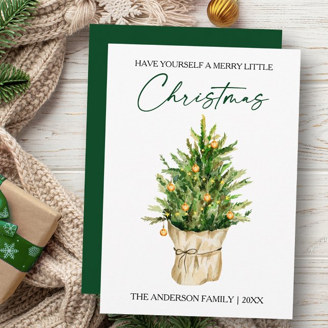 Cartão De Festividades Script de Tinta de Caligrafia de Pinheira de Aquar (Customize to change your personalized text size, style or change color of back of card.)