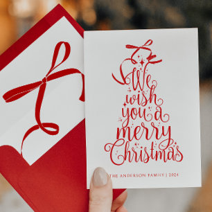 Cartão De Festividades Script de Tipografia da Árvore de Natal