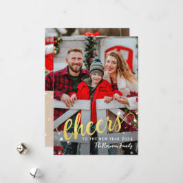 Cartão De Festividades Script Dourado aplaude o Ano Novo 2 Linen de fotos