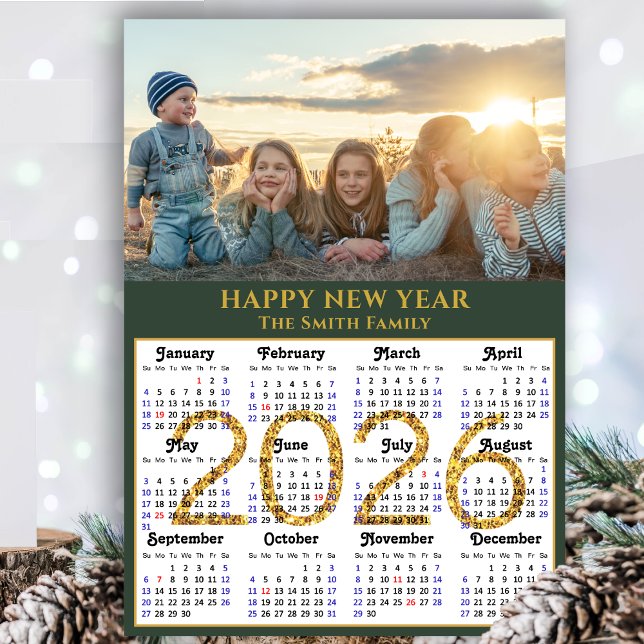 Cartão De Festividades Script Dourado do Calendário do Verde 2025 Moderno (Criador carregado)