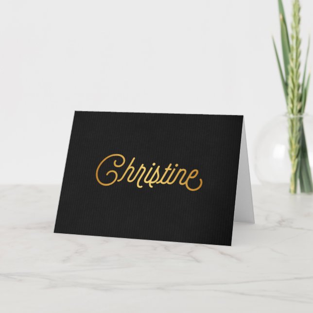 Cartão De Festividades Script Elegante Personalizado Christine Dourado Bl (Frente)