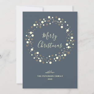 Cartão De Festividades Script Elegante Stars Wreath Non Photo Christmas