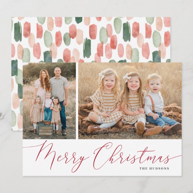 Cartão De Festividades Script Feliz Natal Elegante 2 Foto (Frente/Verso)