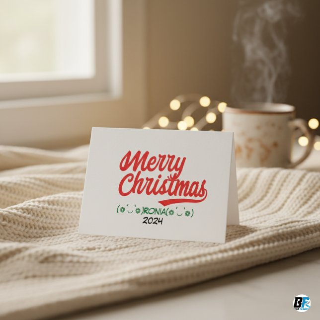 Cartão De Festividades Script Feliz Natal Vermelho com Nome e Ano (Criador carregado)